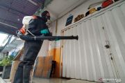 Petugas semprot disinfektan kawasan pertokoan Palu