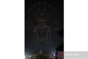 Ratusan drone membentuk formasi perjalanan hidup Siddhartha Gautama di Borobudur