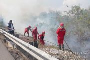 Asap karhutla selimuti Tol Kayuagung-Palembang KM 356, petugas prioritaskan pemadaman