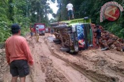 Truk Bermuatan 7 ton Sawit Terguling