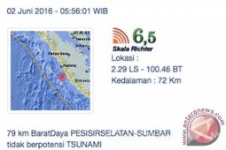 Gempa 6,5 Skala Richter Guncang Padang