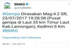 Gempa Bumi di Lamongan Tidak Berpotensi Tsunami