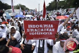 Peserta aksi Bela Rohingya padati Patung Kuda