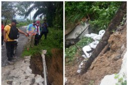 Akibat hujan deras, badan jalan di Kutambaru Langkat longsor 25 meter