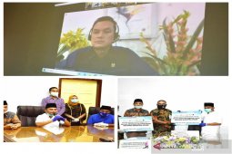 Satgas Bencana BUMN Sumut dan Martin Manurung serahkan bantuan APD ke Tapteng