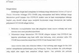 Unair benarkan surat terkait tenaga laboratorium ITD terpapar COVID-19