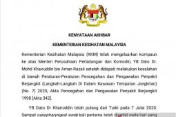 Menteri Perladangan Malaysia didenda Rp3,5 juta, langgar karantina
