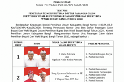 KPU Bangli: Pasangan Bagus no urut 1 dan pasangan Sadia no 2
