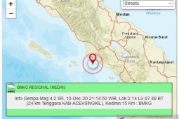 Gempa bumi magnitudo 4,2 guncang Aceh Singkil