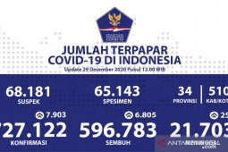 Kasus positif COVID-19 Indonesia  bertambah 7.903 jadi 727.122 kasus