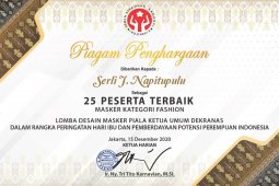 Ditengah pandemi, binaan Dekranasda Dairi raih penghargaan desain masker kategori fashion