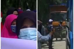 Puluhan warga Padang Tualang protes kerusakan jalan akibat truk tanah timbun