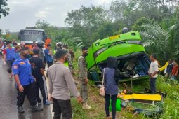 Dua orang luka akibat bus terbalik di Jalintim