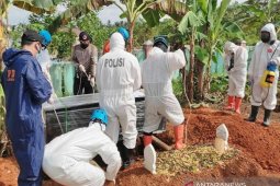 Tim KBR Brimob Kalsel membantu pemakaman jenazah COVID-19