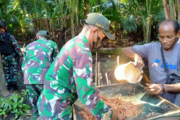 Mantap, Satgas TNI bantu warga di perbatasan Papua mengolah sagu