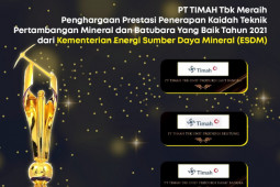 PT Timah Tbk Raih Penghargaan Prestasi Penerapan Kaidah Teknik Pertambangan Mineral dan Batubara yang Baik 2021
