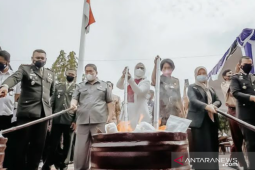 Kejari Karawang musnahkan barang bukti ribuan lembar uang palsu dan narkotika