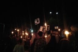 Warga Parit Culum 1 Muarasabak pawai obor untuk sambut Ramadhan