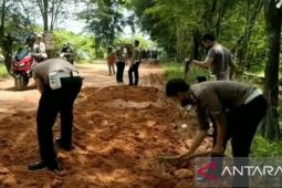 Operasi Ketupat Satlantas Kayong Utara timbun jalan berlubang