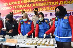 Polresta Sidoarjo gelar tes urine pengemudi bus di Terminal Purabaya