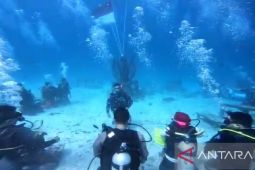 Bendera merah putih berkibar di dasar laut Sabang saat HUT RI