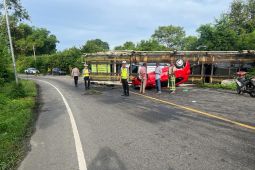 Truk dan empat mobil terbalik ditikungan Pidie