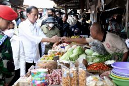 Jokowi cek harga kebutuhan pokok di Pasar Sambonggede Tuban
