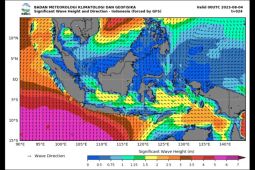 Waspada gelombang tinggi hingga enam meter di perairan selatan Jawa Timur