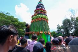 Penerima program TORA Banyuwangi bawa gunungan hasil bumi