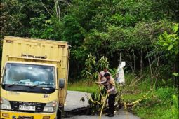 Pergeseran tanah ruas jalan nasional di Parang, Kapuas Hulu retak