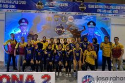Tim voli putri Polda Babel menang di laga perdana usai tekuk tim voli putri Jambi 3 set langsung