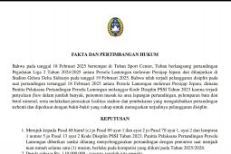 Pascakericuhan, PSSI sanksi Persela satu musim tanpa suporter dan denda Rp110 Juta