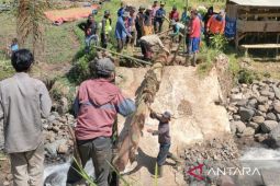 Warga Cianjur bangun jembatan darurat, aktivitas kembali normal
