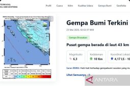 Gempa terkini magnitudo 6,3 guncang Bengkulu, tidak berpotensi tsunami