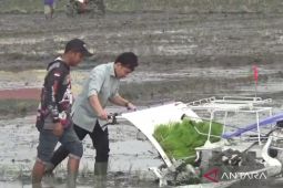 Wapres bersama Mentan tanam padi dengan mesin di Ngawi