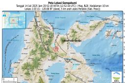 Gempa 5,2 magnitudo di Poso Sulteng tidak berpotensi tsunami