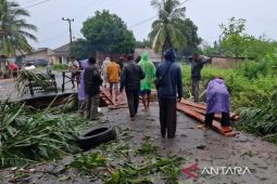 Polres Bangka Barat bersama warga bangun jembatan darurat di Cupat