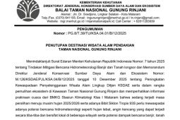 Wisata pendakian di kawasan Gunung Rinjani di tutup di 2026