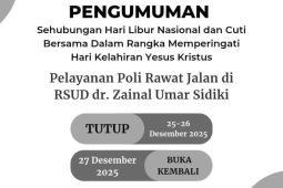 RSUD Zainal Umar Sidiki umumkan rawat jalan tutup sementara selama libur Natal