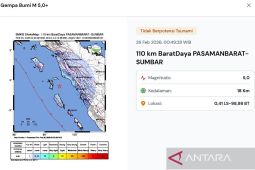 Gempa bumi magnitudo 5,0 guncang Pasaman Barat, tak berpotensi tsunami