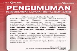 Bank Jambi sampaikan permohonan maaf atas gangguan layanan digital