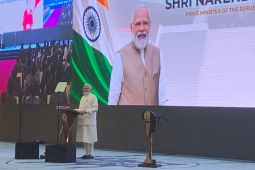 PM India Narenda Modi sampaikan pidato di hadapan anggota parlemen RI