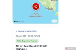 Gempa 5,4 magnitudo guncang perairan barat daya Pulau Enggano