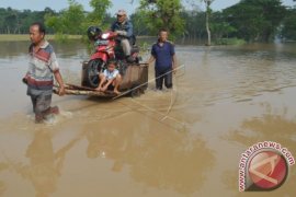 Ojek Gerobak Di Lokasi Banjir