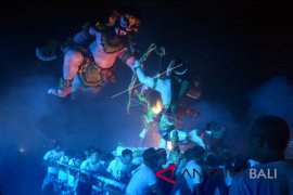 Ratusan warga Tegalalang ikuti parade ogoh-ogoh (video)