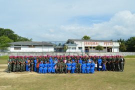 Satuan tugas Natuna Batalyon Marinir 8 Tangkahan Lagan pulang