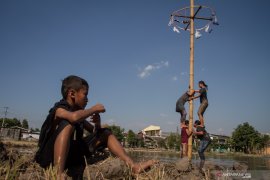 Lomba panjat pinang memeriahkan kemerdekaan