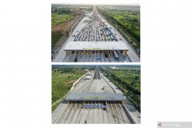 Lalu lintas di pintu tol Cikampek Utama terpantau sepi