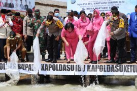 Kapolda Sumut  tabur sepuluh ribu bibit ikan di Batubara