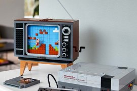 Konsol retro Nintendo NES 1980s dalam bentuk Lego